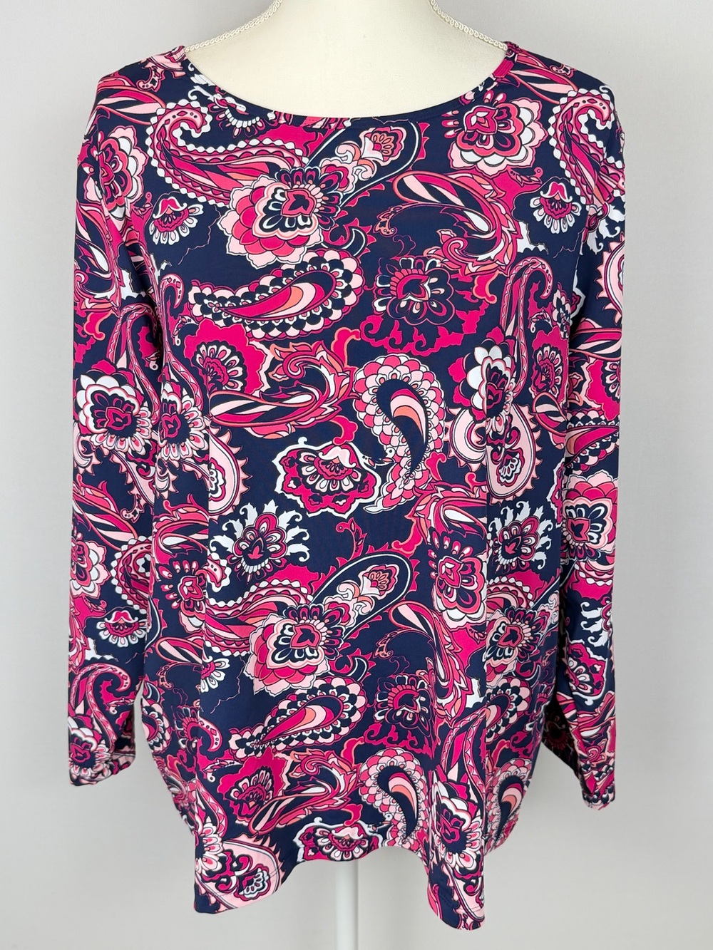Lands' End Crewneck Long Sleeve Rash Guard Swim Tee Navy Pink Plus Size 1X Beach